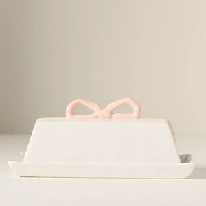 Anthropologie Benedita Pink Bow Butter Dish, NIB